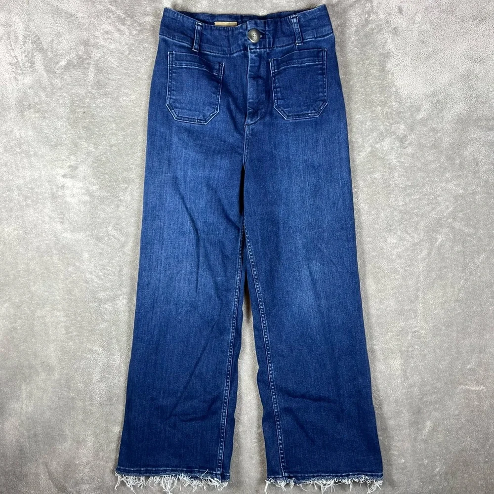 Anthropologie Jeans Womens 28 Pilcro The Skipper Wide Leg Raw Hem High Waisted - Picture 2 of 11